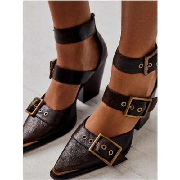 Free People X Jeffrey Campbell Hendrix Heels Dark Brown Size 6 NEW